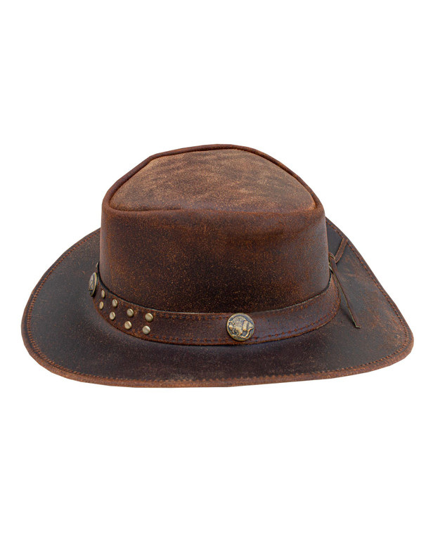 Cowboy Hat - Men's - Brown Leather - Studs - Buffalo Coin - HAT20-DL