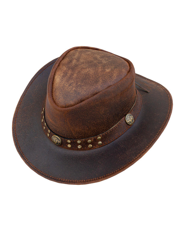 Cowboy Hat - Men's - Brown Leather - Studs - Buffalo Coin - HAT20-DL
