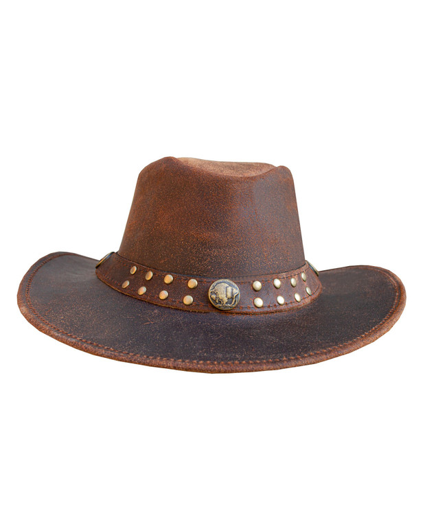 Cowboy Hat - Men's - Brown Leather - Studs - Buffalo Coin - HAT20-DL
