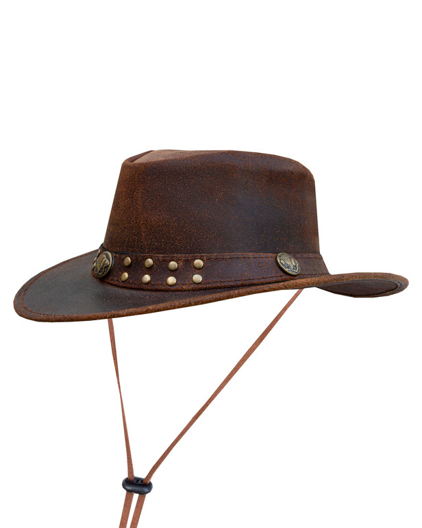 Cowboy Hat - Men's - Brown Leather - Studs - Buffalo Coin - HAT20-DL