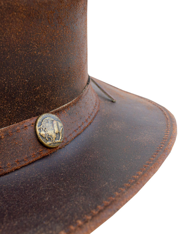 Cowboy Hat - Men's - Brown Leather - Studs - Buffalo Coin - HAT20-DL