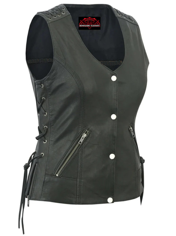 Leather Vest - Women's - Grommets - Side Laces - Concealed Carry - RC285-RC