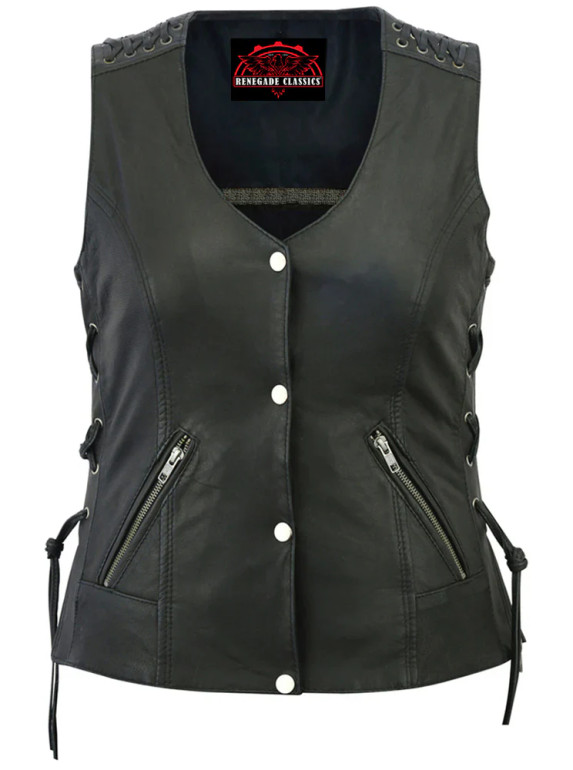 Leather Vest - Women's - Grommets - Side Laces - Concealed Carry - RC285-RC