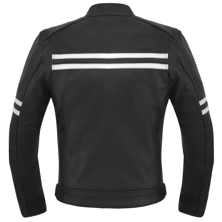 Leather Street Cruiser Jacket - Men's - Black with Racing Stripes  - HM-STREET-VL