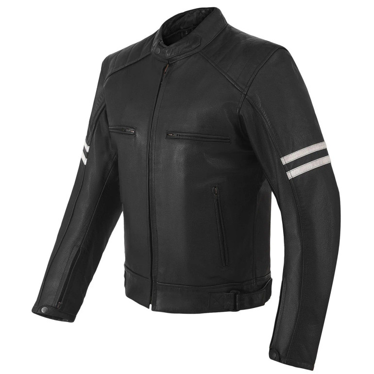 Leather Street Cruiser Jacket - Men's - Black with Racing Stripes  - HM-STREET-VL