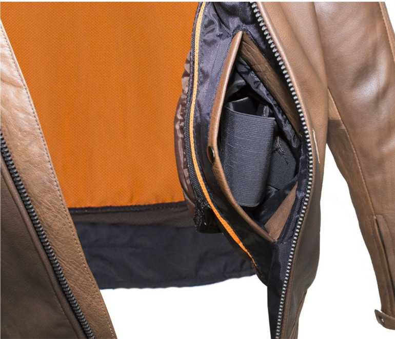 Leather Motorcycle Racer Jacket - Men's - Cool Diamond Pattern - Brown - MJ821-BRN-11-DL