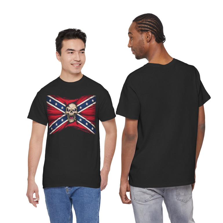 Confederate Flag - Angry Skull - Rebel - T-Shirt - Unisex Heavy Cotton Tee 2