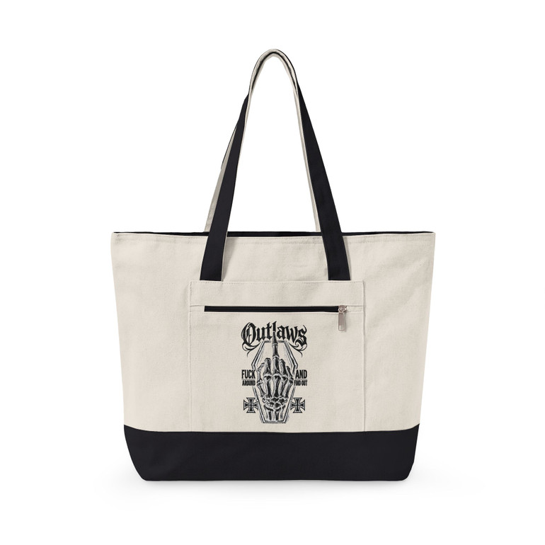 Canvas Tote Bag - 'Outlaws' Vintage Skull Zippered Tote