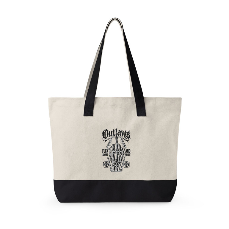 Canvas Tote Bag - 'Outlaws' Vintage Skull Zippered Tote