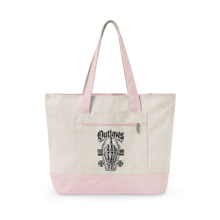 Canvas Tote Bag - 'Outlaws' Vintage Skull Zippered Tote