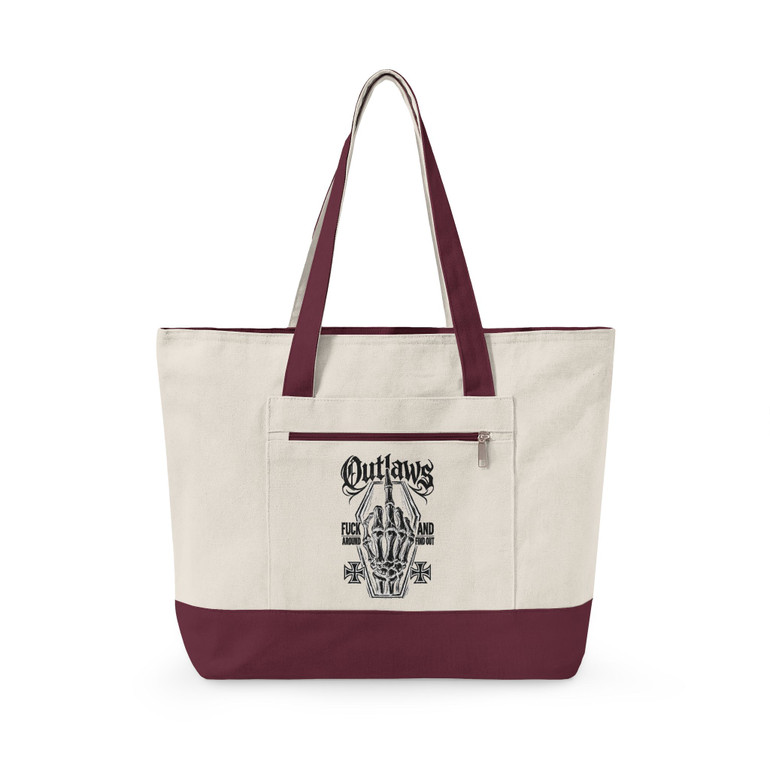 Canvas Tote Bag - 'Outlaws' Vintage Skull Zippered Tote
