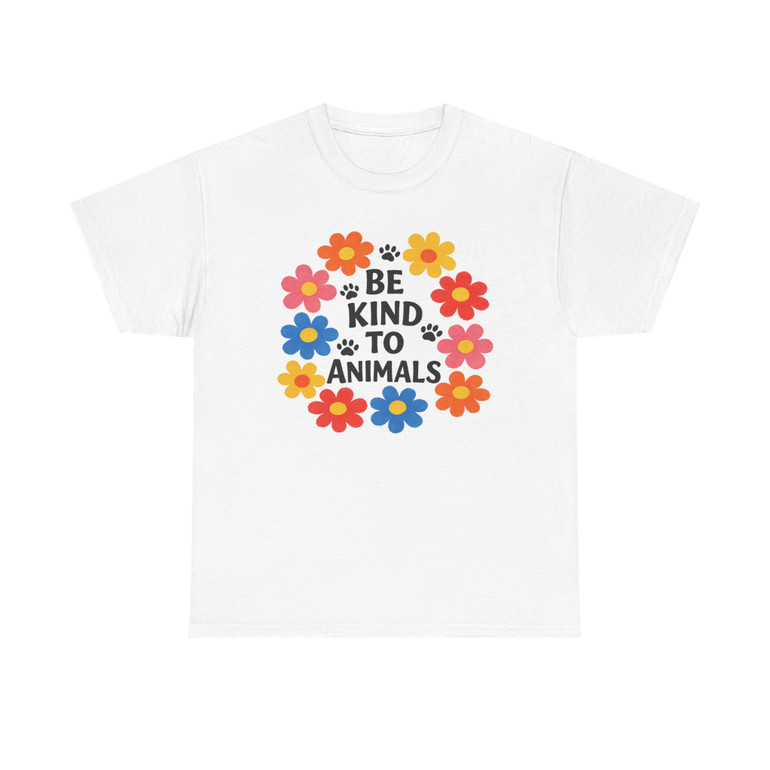 Be Kind to Animals - Flowers and Paw Prints - Choice of Light Colors - Retro - Unisex Heavy Cotton Tee