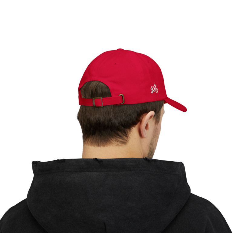 Dad Cap — "ride hard" Embroidered Baseball Hat - Motorcycle on Side - Color Choice