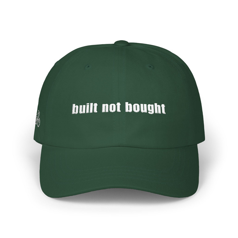 Dad Cap — 'built not bought' - Embroidered Baseball Hat - Motorcycle on Side - Color Choice