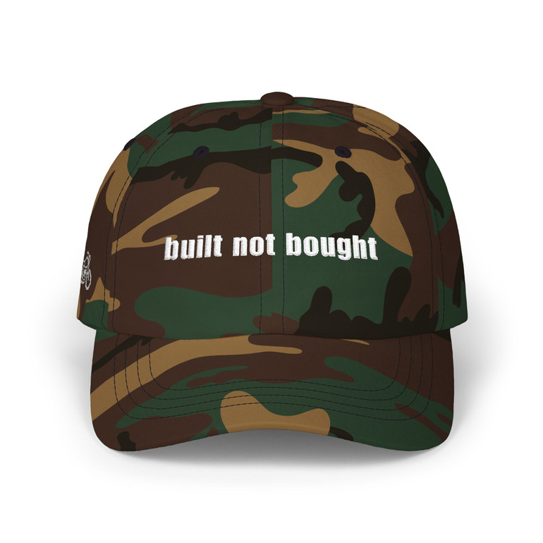 Dad Cap — 'built not bought' - Embroidered Baseball Hat - Motorcycle on Side - Color Choice