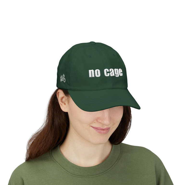 Dad Cap — 'no cage' - Embroidered Baseball Hat - Motorcycle on Side - Color Choice