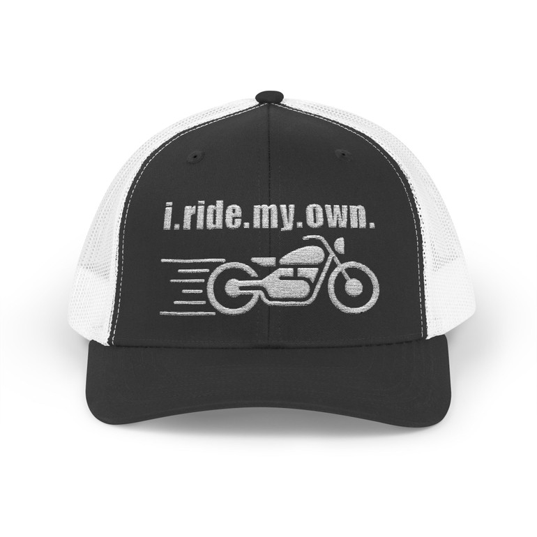 I Ride My Own Motorcycle Trucker Cap – Color Choice - Distressed Biker Snapback