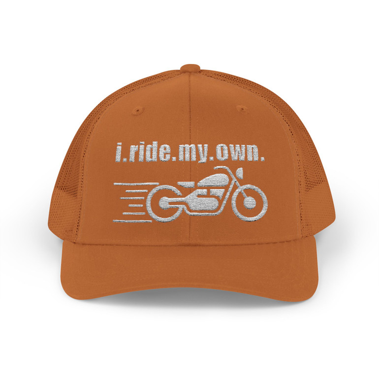 I Ride My Own Motorcycle Trucker Cap – Color Choice - Distressed Biker Snapback
