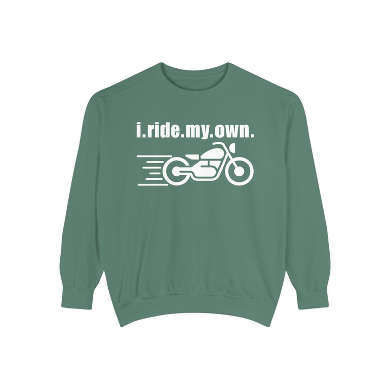 Motorcycle Sweatshirt — “i.ride.my.own.” - Motorcycle in Motion - Rider Crewneck