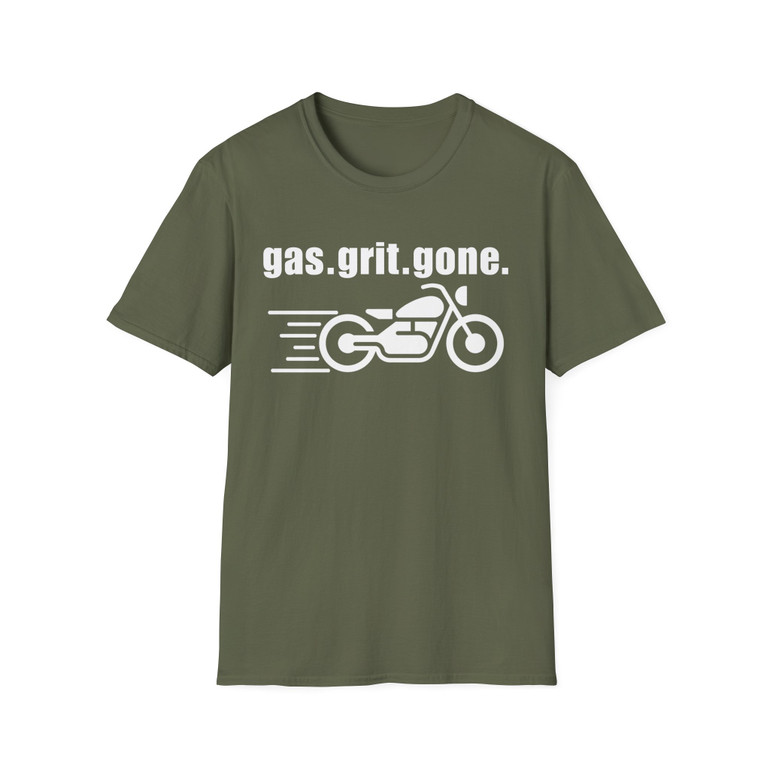 Gas. Grit. Gone. Motorcycle T-Shirt - White Edition - Biker Vintage Ride Tee