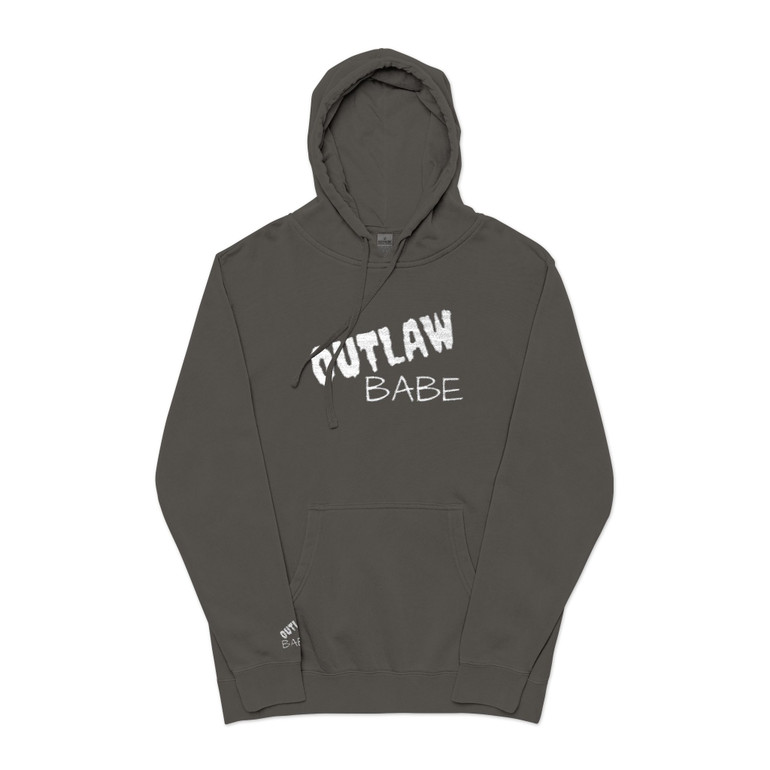 Outlaw Babe Hoodie - Embroidered Chest and Sleeve - Graphic Pigment-Dyed Pullover