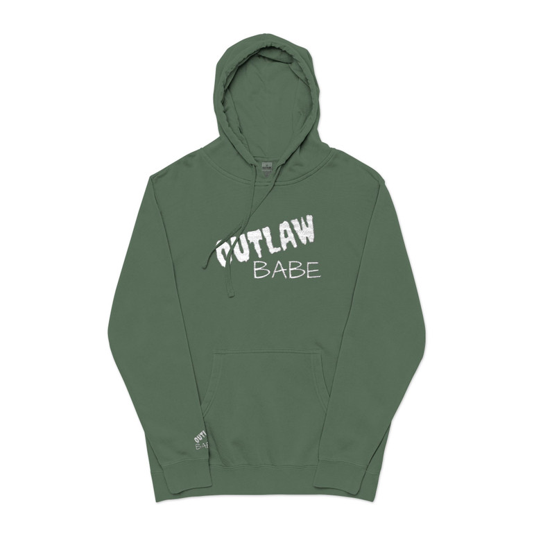 Outlaw Babe Hoodie - Embroidered Chest and Sleeve - Graphic Pigment-Dyed Pullover