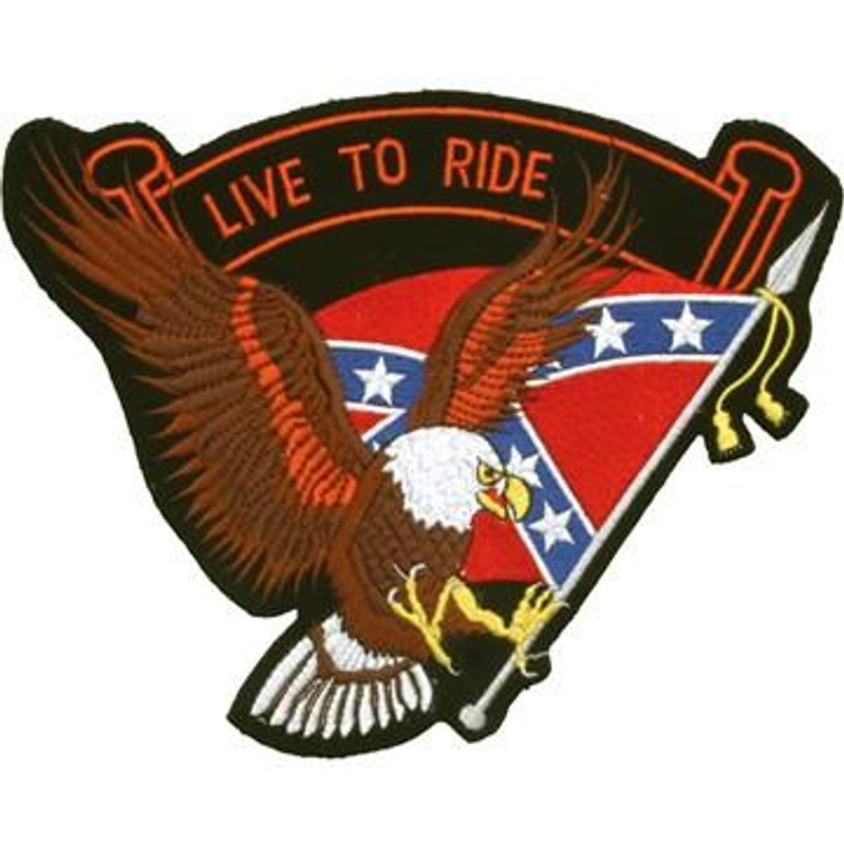 Eagle with Rebel Flag - Live To Ride Banner - Vest Patch - PAT-B109-DL