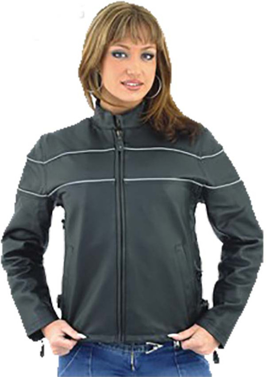 Leather Racer Jacket - Women's - Reflective Piping - Air Vents - LJ7900-SS-DL