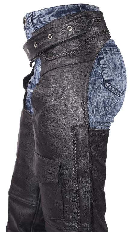 Leather Assless Chaps - Braid Design - Men or Women - C4326-04-DL