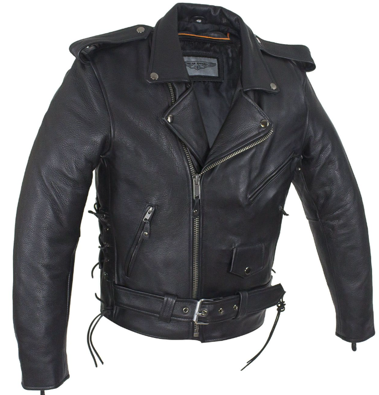 Leather Motorcycle Jacket - Men's - Police - Side Laces and Vents - Up To Size 72 - MJ201-SS-DL
