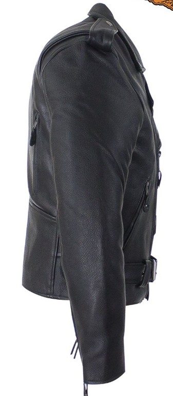 Leather Motorcycle Jacket - Men's - Police - Side Laces and Vents - Up To Size 72 - MJ201-SS-DL
