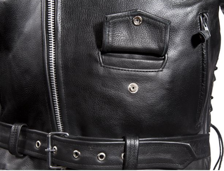 Leather Motorcycle Jacket - Men's - Police - Side Laces and Vents - Up To Size 72 - MJ201-SS-DL