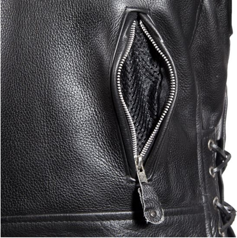 Leather Motorcycle Jacket - Men's - Police - Side Laces and Vents - Up To Size 72 - MJ201-SS-DL