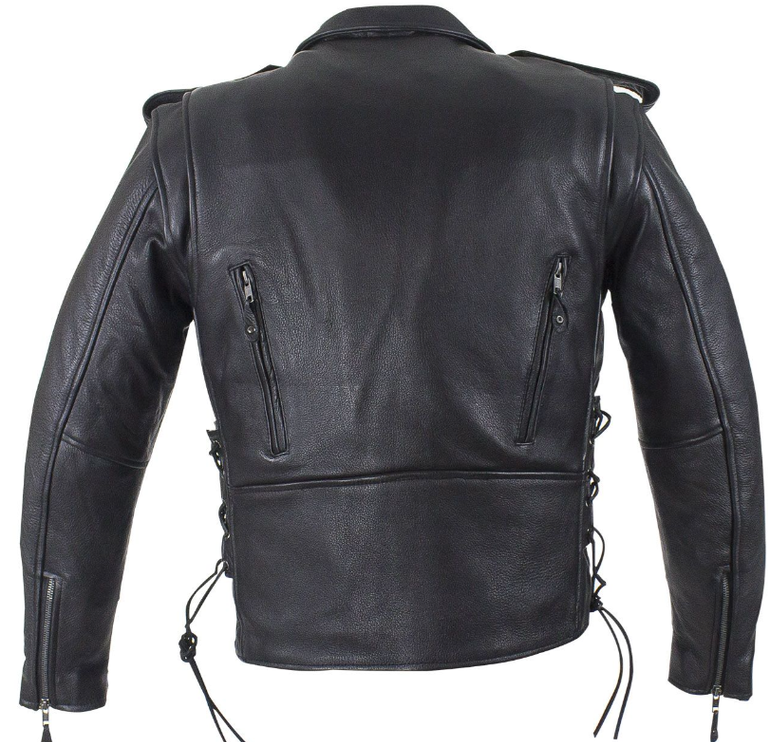 Leather Motorcycle Jacket - Men's - Police - Side Laces and Vents - Up To Size 72 - MJ201-SS-DL