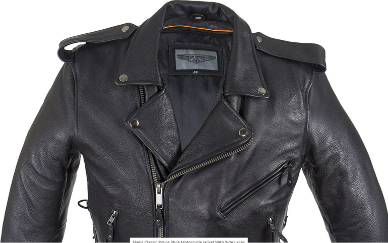 Leather Motorcycle Jacket - Men's - Police - Side Laces and Vents - Up To Size 72 - MJ201-SS-DL