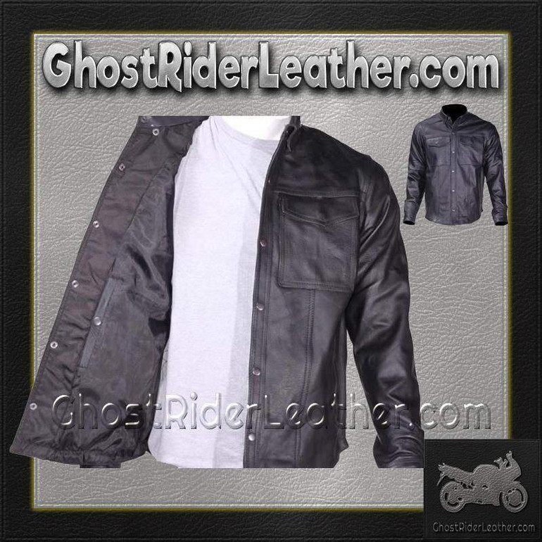 Men's Leather Shirt with Concealed Carry Pockets - MJ777-07-DL