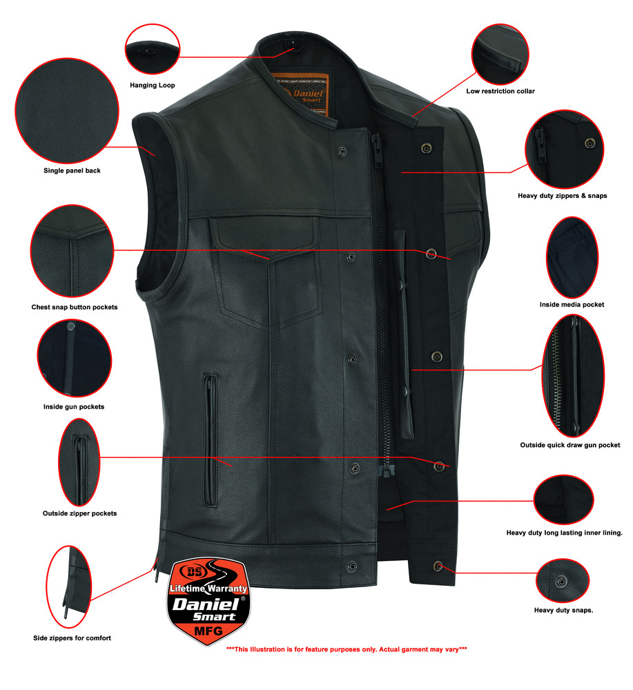Leather Motorcycle Vest Men's Gun Pockets Up To 12XL Big and