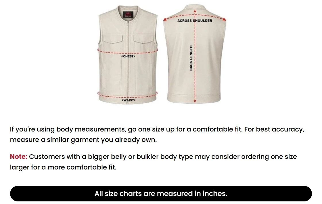 How to measure for your leather biker vest.