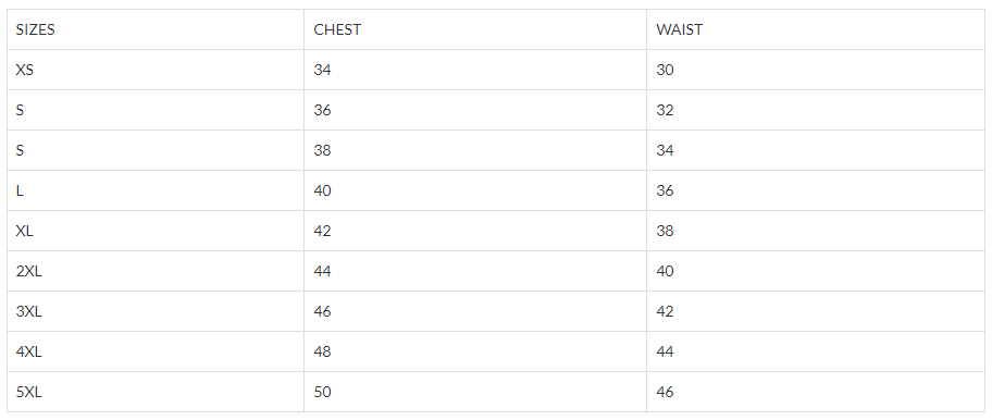 Size chart for women's leather motorcycle vest.