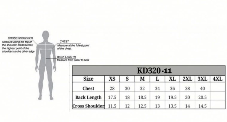 Size chart for kid's leather biker vest.