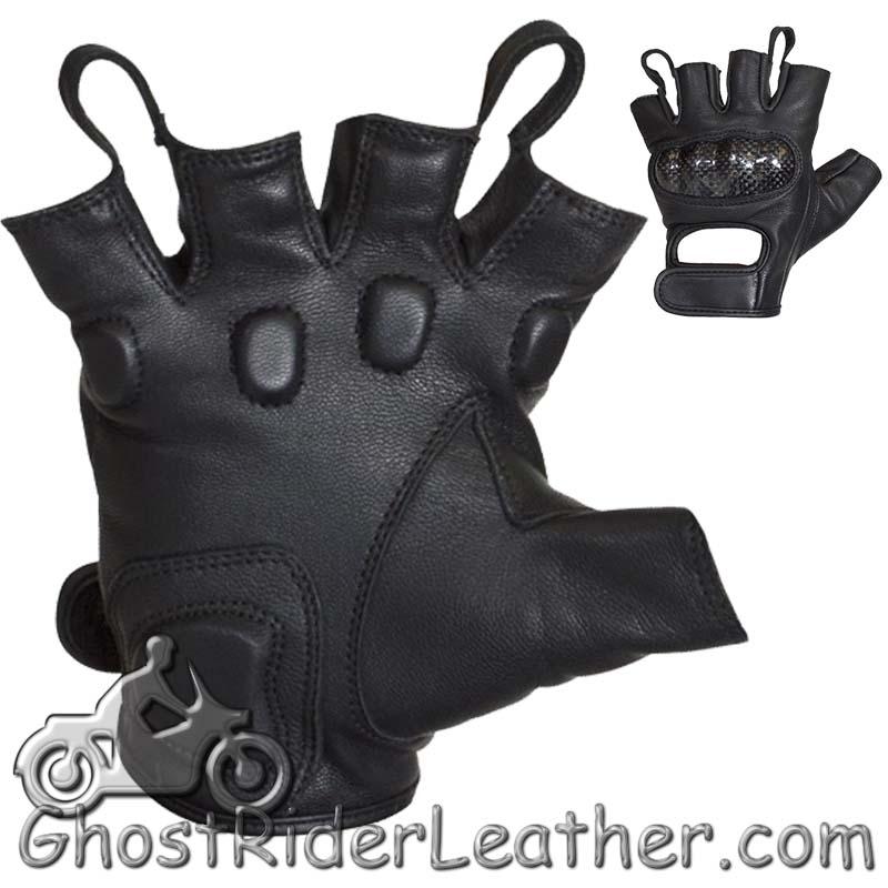 Fingerless Biker Naked Leather Motorcycle Gloves With Knuckle