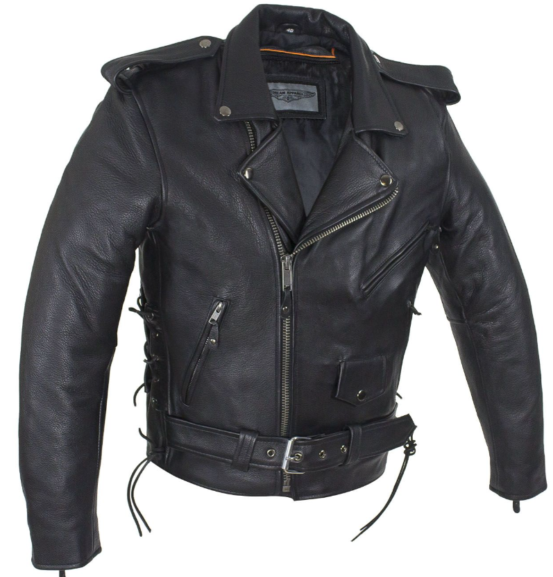Leather Motorcycle Police Style Jacket with Side Laces and Vents - Up ...