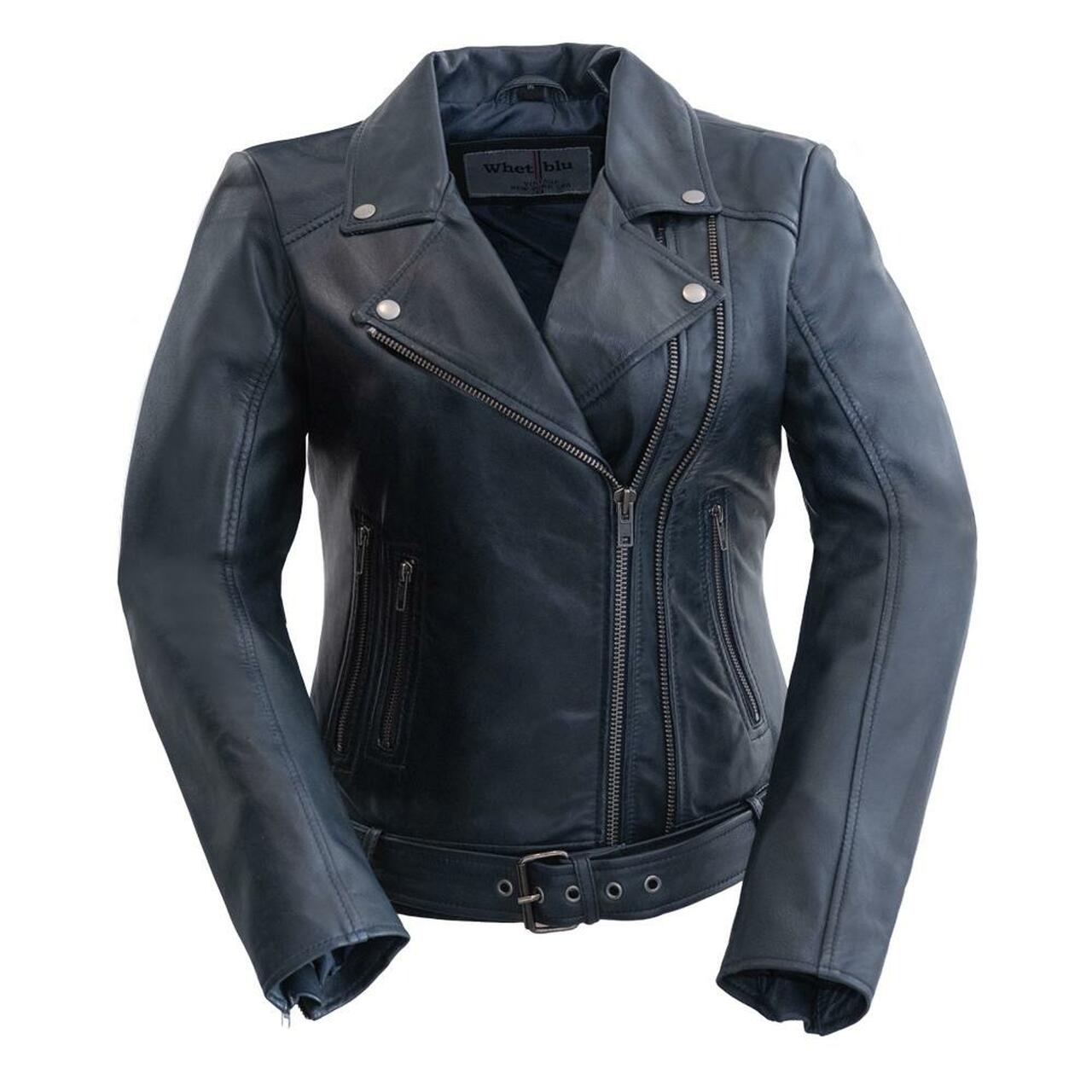 Chloe - Women's Leather Motorcycle Jacket - Red - Blue - Violet - Black