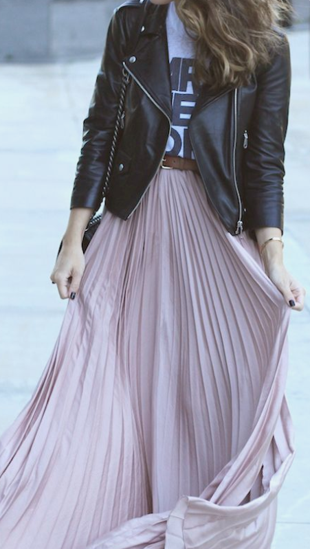 Style Your Leather Moto Jacket With A Long Boho Style Skirt