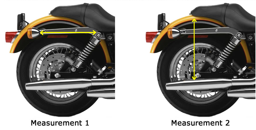 How To Measure Your Motorcycle For Saddlebags at USABikerLeather.com - Black PVC Motorcycle Saddlebags For Harley Davidson Dyna - SKU SD4088-DYNA-PV-DL