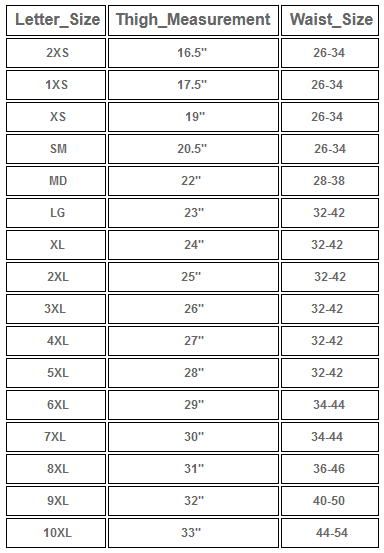 SIZE CHART FOR Ladies Low Rise Leather Chaps in Premium Naked Leather 