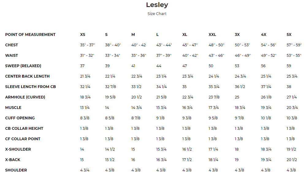 Size chart for women's leather fringe jacket.