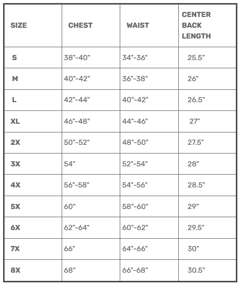 Size Chart for Commando - Men's Swat Style Canvas Vest With USA Flag Liner - SKU GRL-FIM657CNVS-FM