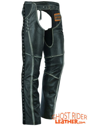 Leather Chaps - Women's - Gray - Hip Set - Stretchy Thighs - DS