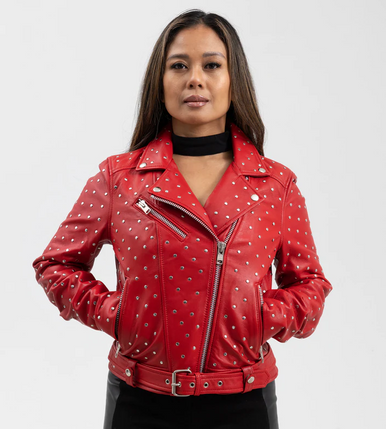 Ladies red store leather jacket